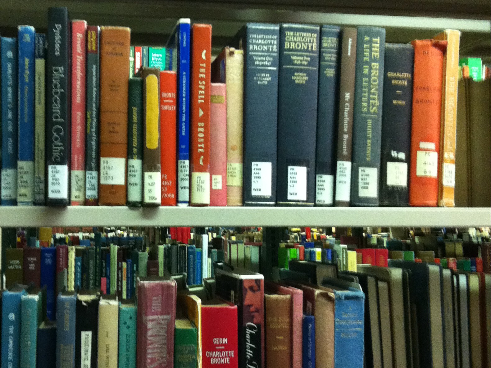 A selection of hard-copy texts on the Brontës at the Webster Library, Montreal.