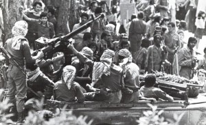 Fedayeen fighters of various nationalities, with the PLO, in Lebanon during the Lebanese Civil War.